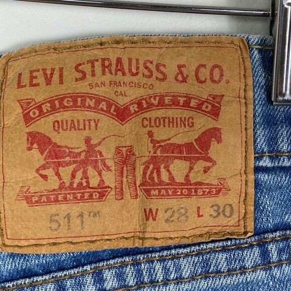 Levis Cut Off Jean Shorts Size 28 Stretch Zipper Fly Belt Loops Raw Hem Denim - Picture 3 of 12